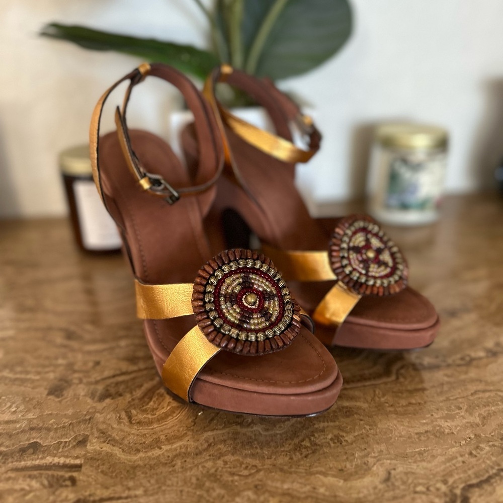 BCBGMaxAzria Gold and Brown Sandals